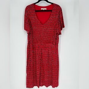 LOFT red, white, and black‎ short-sleeved dress with an elastic waist